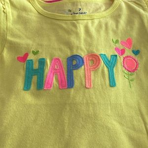 Jumping Beans Girls 7 Med HAPPY Tshirt Embroidered Appliqué Graphic Yellow